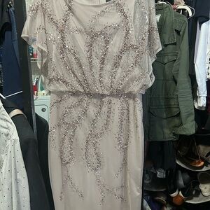 Adrianna Papell Blush Beaded Midi Dress